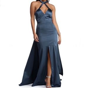 CHLOE CAGED LONG SATIN DRESS